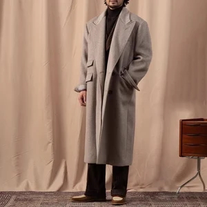 100% Wool Thickened 880g Chester Woolen Coat Men's Mid to Long Peak Lapel Double Breasted Jacket