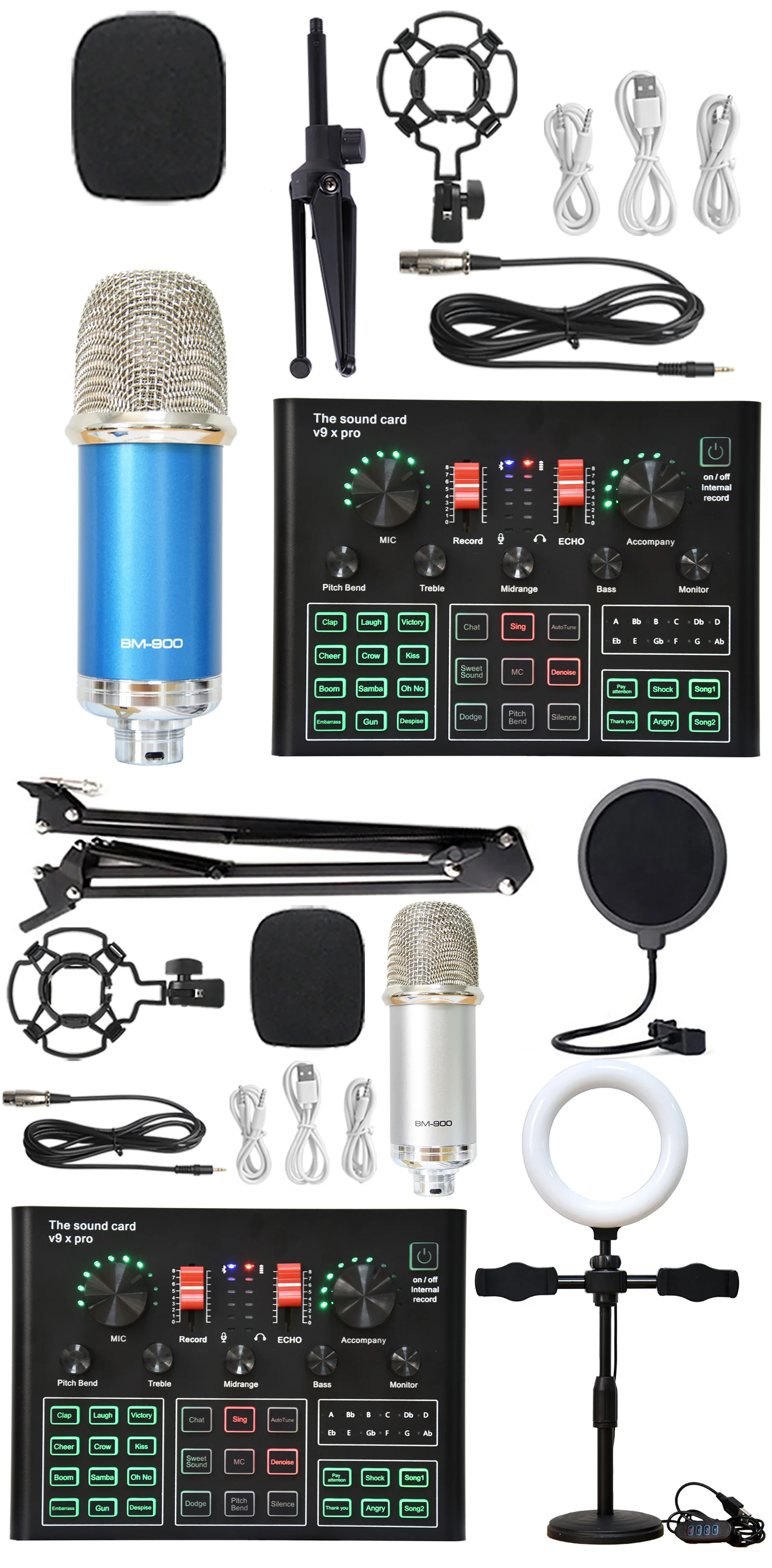 V9XPro Sound Card Studio Mixer Noise Reduction Portable Microphone Voice BM800 Live Broadcast for Phone Computer Record V9X Pro