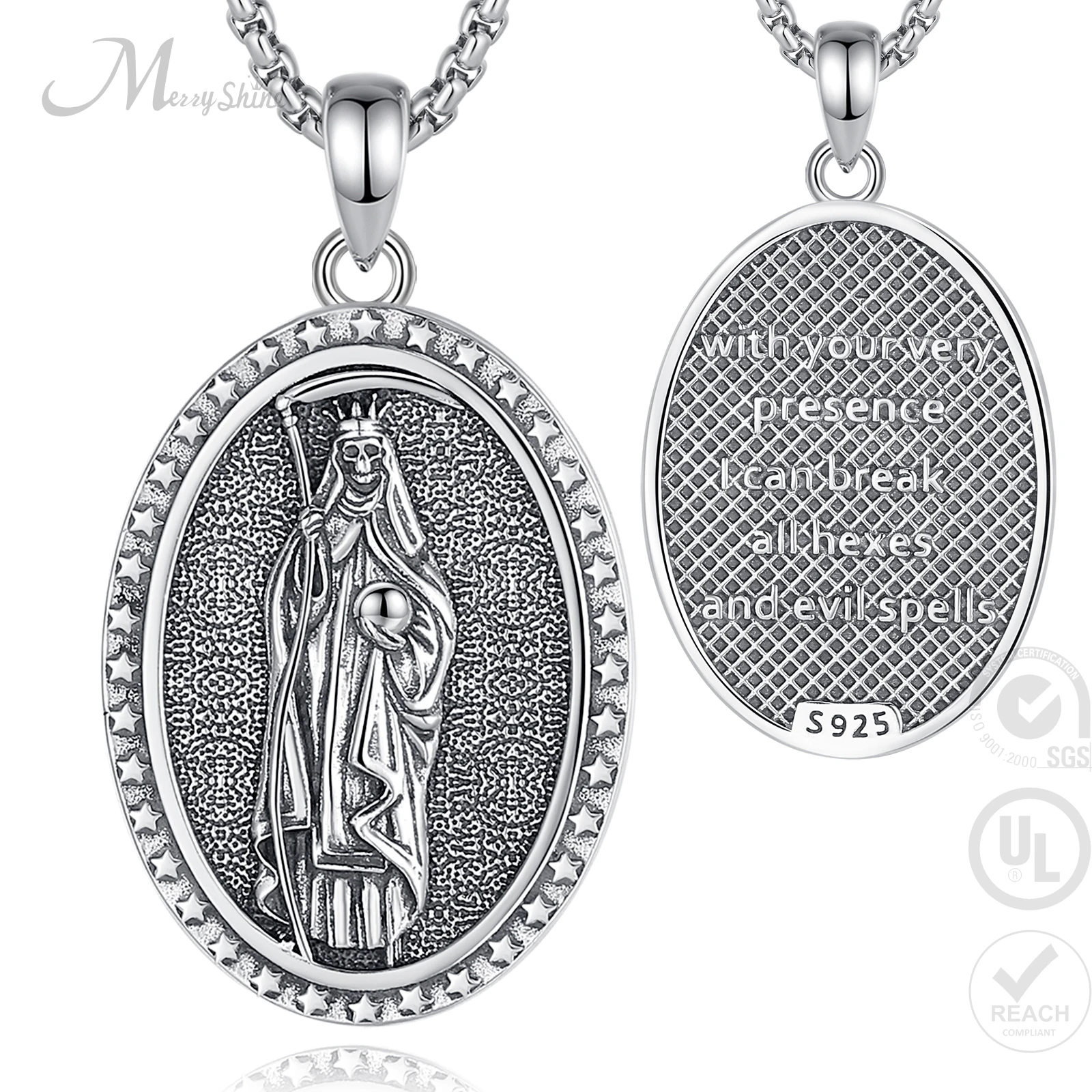 MEIDERBO Collier Santa Muerte En Argent Sterling 925 Avec Pendentif En Forme De Faucheuse Mexicaine Saint Death - Bijoux Cadeau Pour Homme Et Femme - Argent Sterling - Sans Pierre Précieuse, Argent