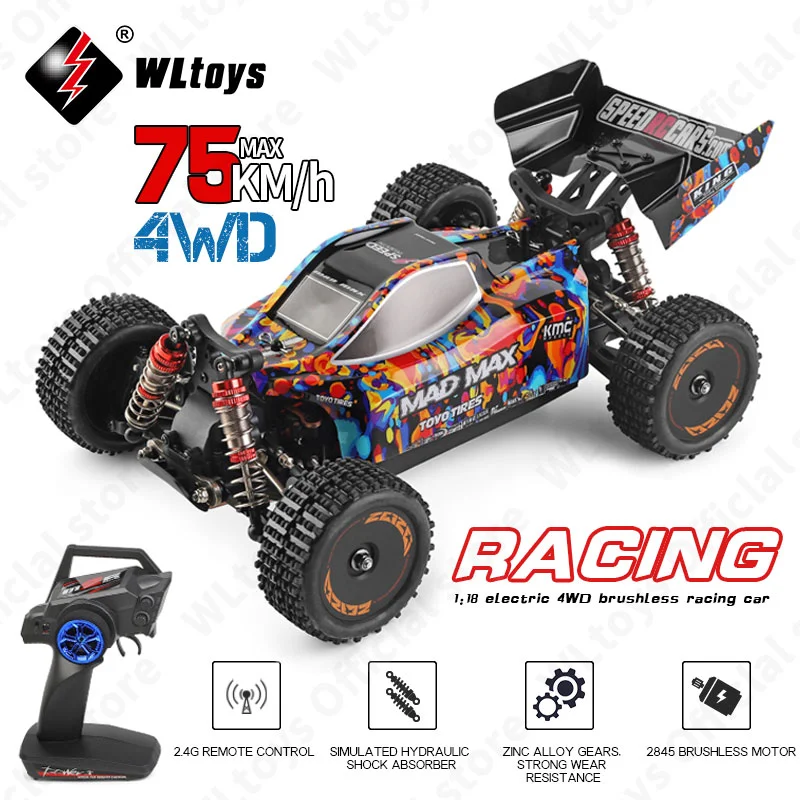 WLtoys 184016 75 KM/H 2.4G RC Carro Brushless 4WD Elétrica Alta