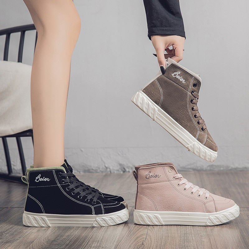 Хлопковая женская бархатная Спортивная Толстая теплая Студенческая Повседневная дикая осенне-зимняя обувь для скейтборда