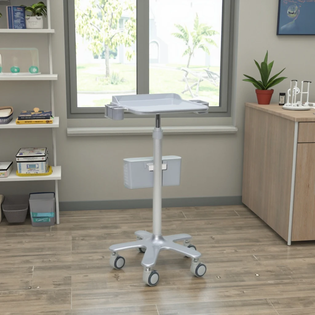 Modern Height-Adjustable Medical Computer Cart Keyboard Tray Storage Drawers ABS Hospital Hotel School Dining Nursing Stations 3