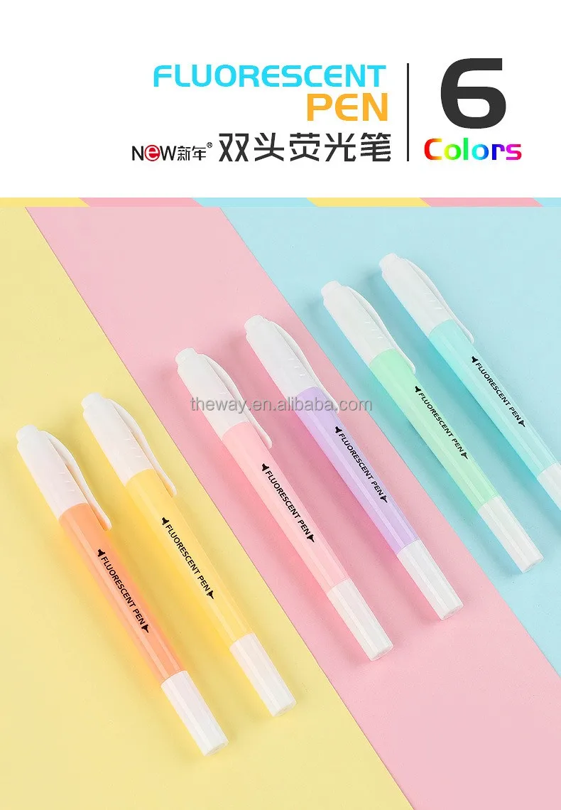 6pcs Dual Tip Pastel Highlighter Art Colour Highlighter Set Twin Marker