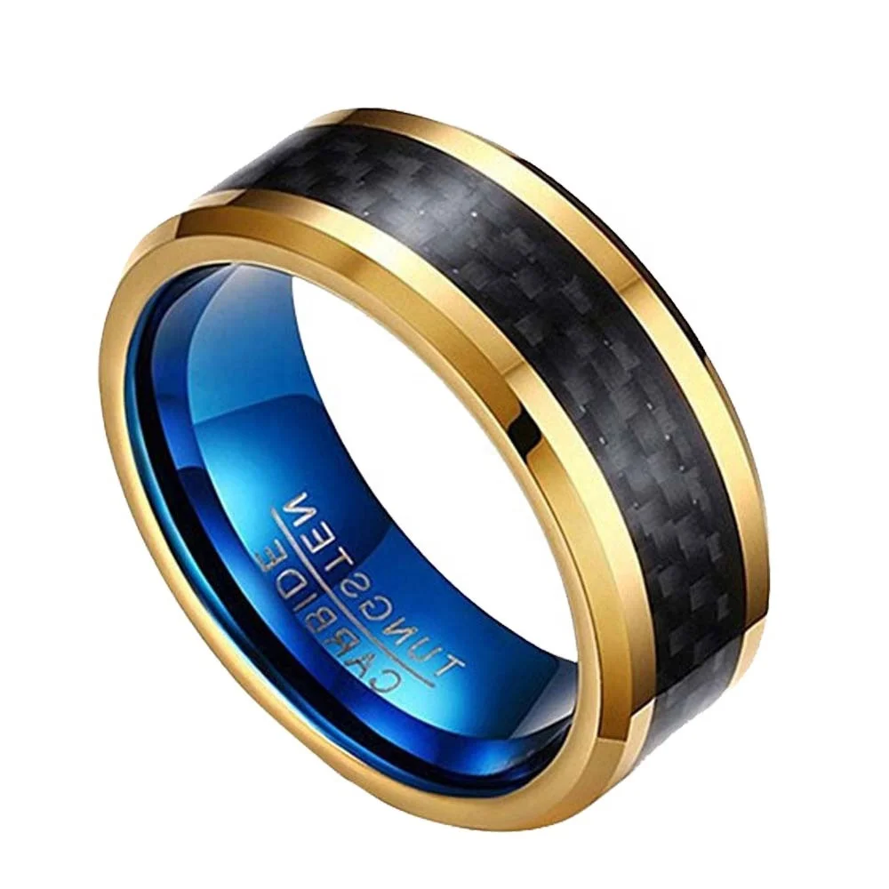Jewelry Black and Gold Tungsten Ring 24K Gold Plated Tungsten Carbide Ring Tungsten Carbon Fiber Ring