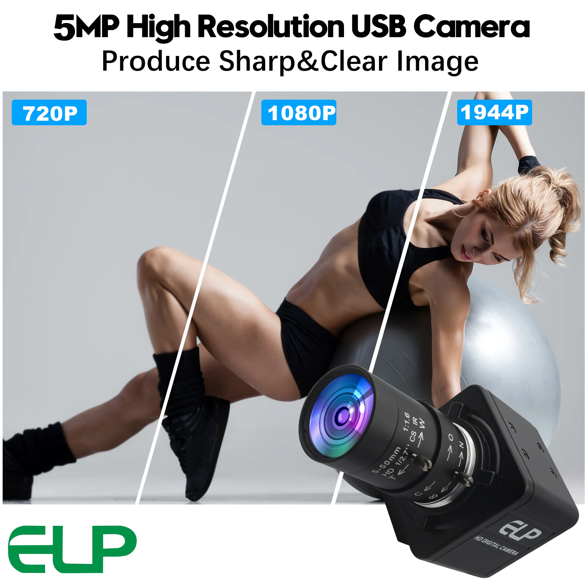 ELP5MPグローバルシャッターUSBカメラ10Xズーム高速5MP50FPS