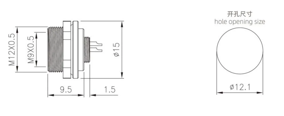 M9 Female Back Mount Socket(solder) IP67 2\3\4\5\6\7\8 Pin Industrial Connector
