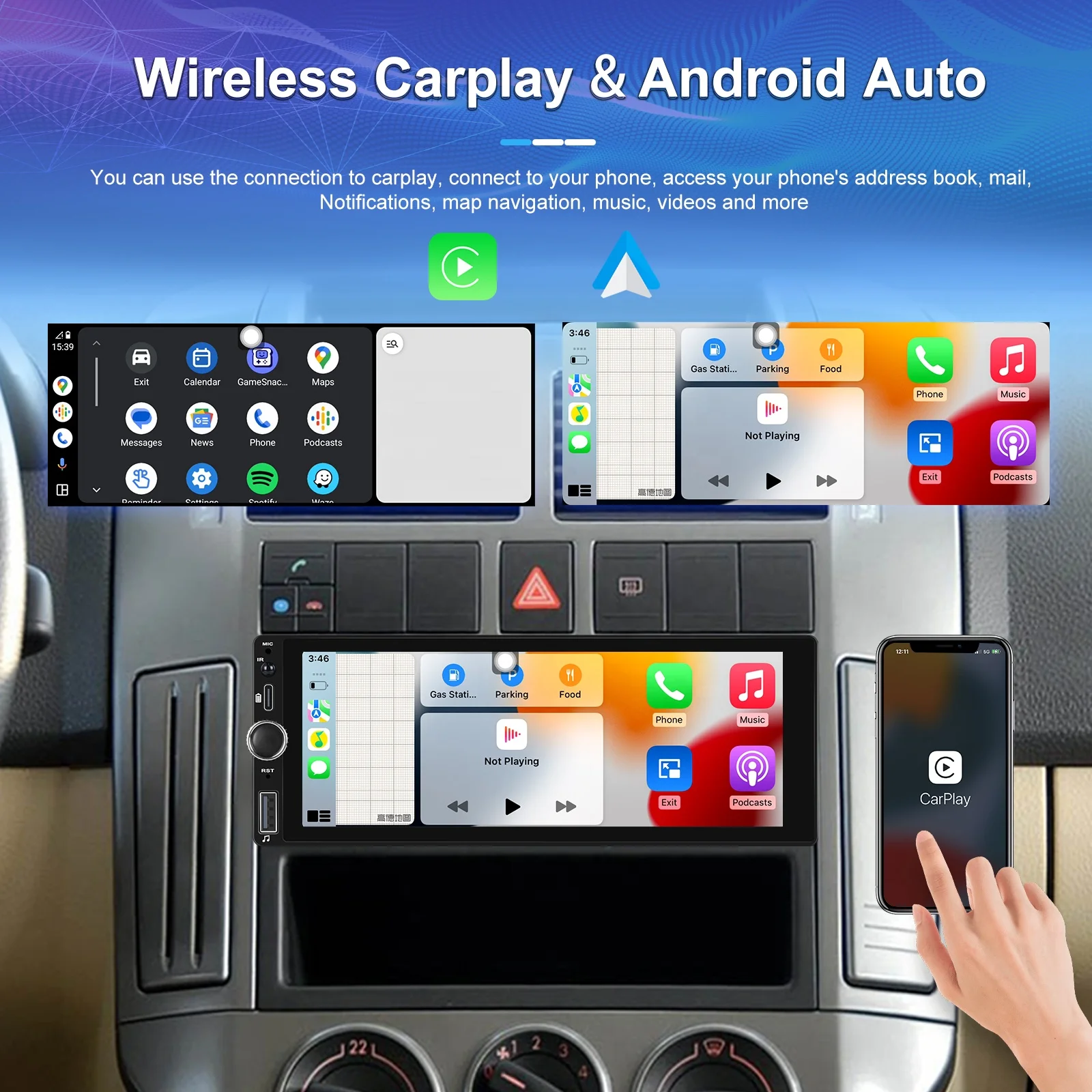 Autoradio 1 Din Con Schermo Touch, Wireless Carplay E Android Auto – Con Telecomando Al Volante, RetroCamera E Luci LED Colorate