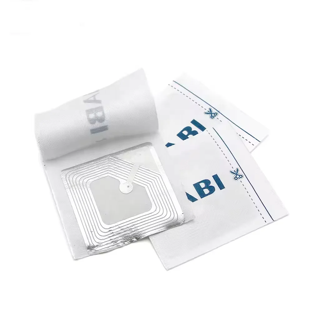 Security RF Woven Label EAS Security Anti Theft Fabric Hang Tags RF 8.2MHz Alarm Woven Clothing Label With Soft Label