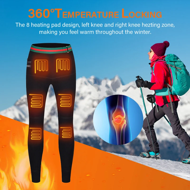 ELECOZY USB 3 Level Temperature Control Carbon Fiber Thermal Heated Pants Cold Winter Battery Powered Body Warming Trousers