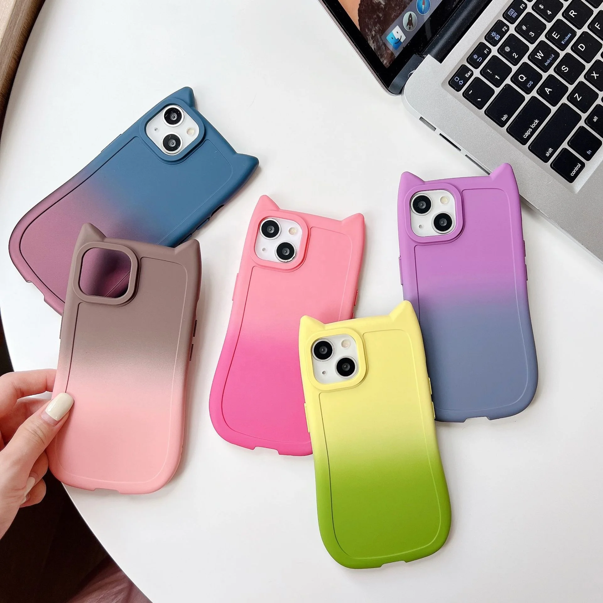 Gradient Color Phone Case For Iphone 16 15 14 13 12 11 Plus Pro Max Silicone Shockproof Non-Slip With Camera Lens Protector