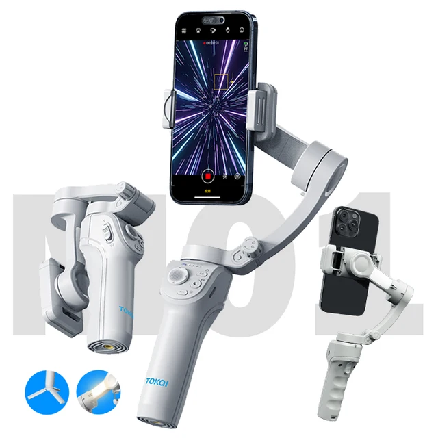 New M01 Folding three-axis gimbal stabilizer Tripod Smart Face tracking phone selfie stick with fill light tripod