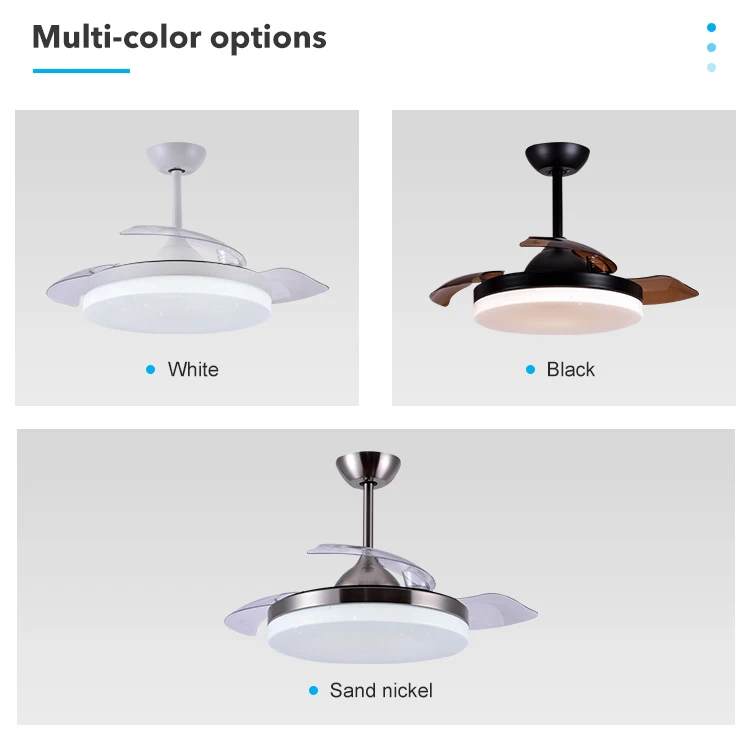 Unique Design 6 Speeds Adjustable Remote Control Retractable Invisible Modern Ceiling Fan