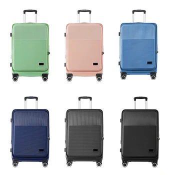 Wholesale High Quality Large Capacity Trolley Case Front Opening Suitcase Travel Boarding Case Trolley Luggage