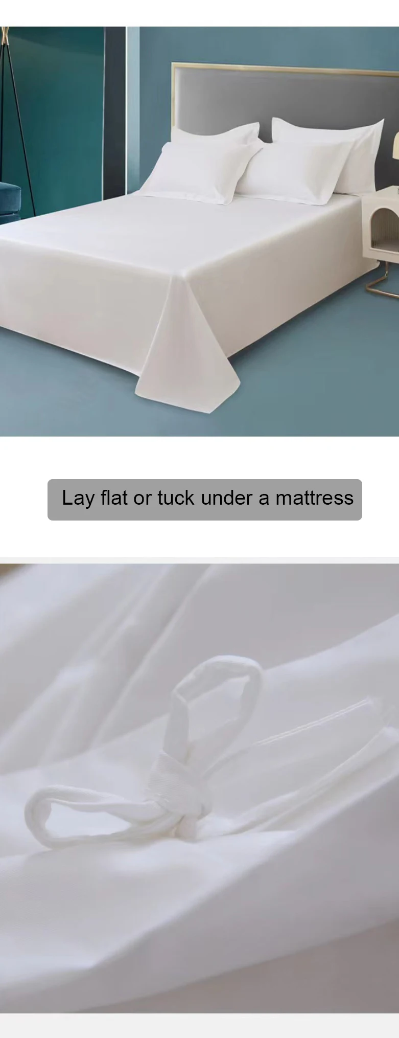 Hotel linen cotton 40 60 80S encryption satin strip white four-piece hotel bed sheet set bedding set manufacture