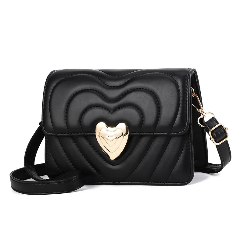Women's Heart Shoulder Bag, Fashion Black Heart Purse