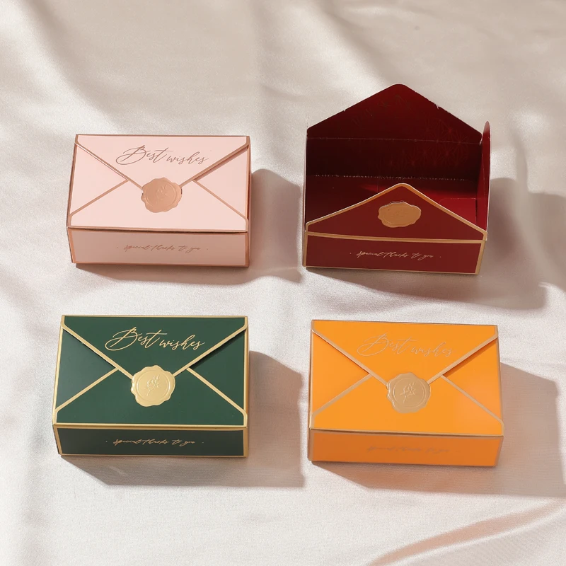 Custom Logo Elegant Envelope Folding Wedding Candy Box Party Favors for Chewing Gum Sushi Potato Chips Paper Gift Box Package