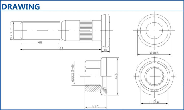 10.9/12.9 Grade Fastener For Truck Tyre Bolt With Nut Wheel Hub Bolt
