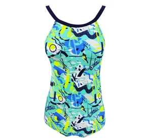 Colorful One Piece Women's Swimsuit Monokinis High Neck Crisscross Back Race Beachwear Quick Dry Sport Fitness Swimwear