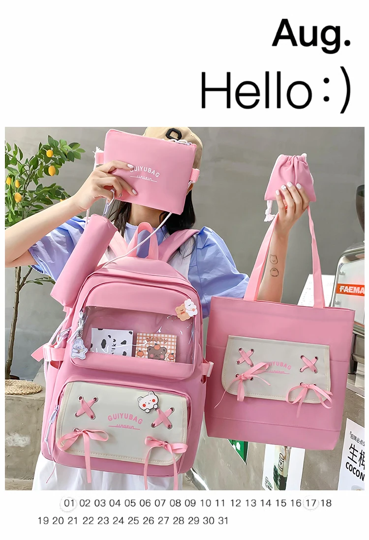 2022 fashion new pink 5pcs/set children's schoolbag animal card girl schoolbag youth schoolbag set