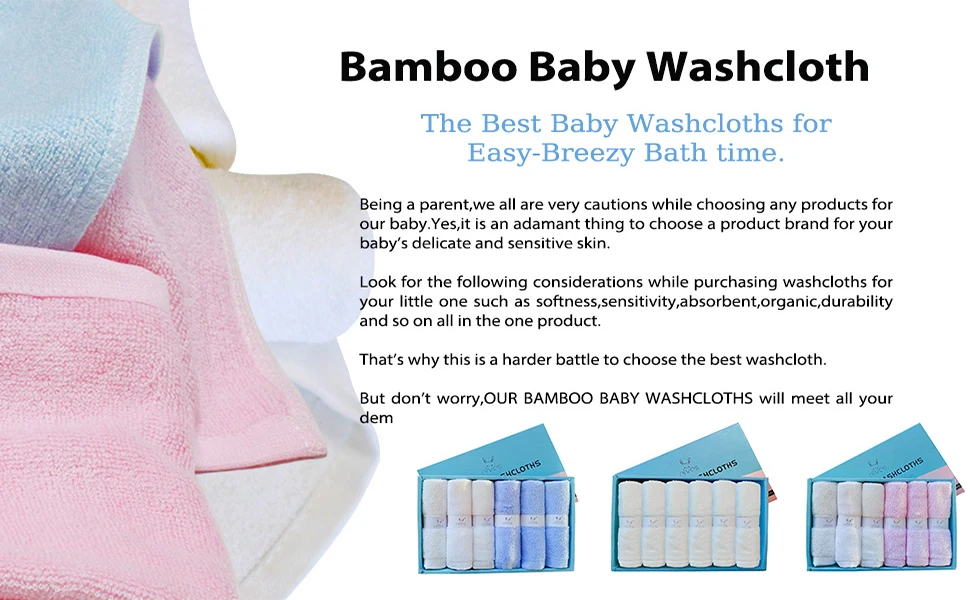 Luxury Bamboo Facial Washcloths Set of White 10x10 Inch Baby