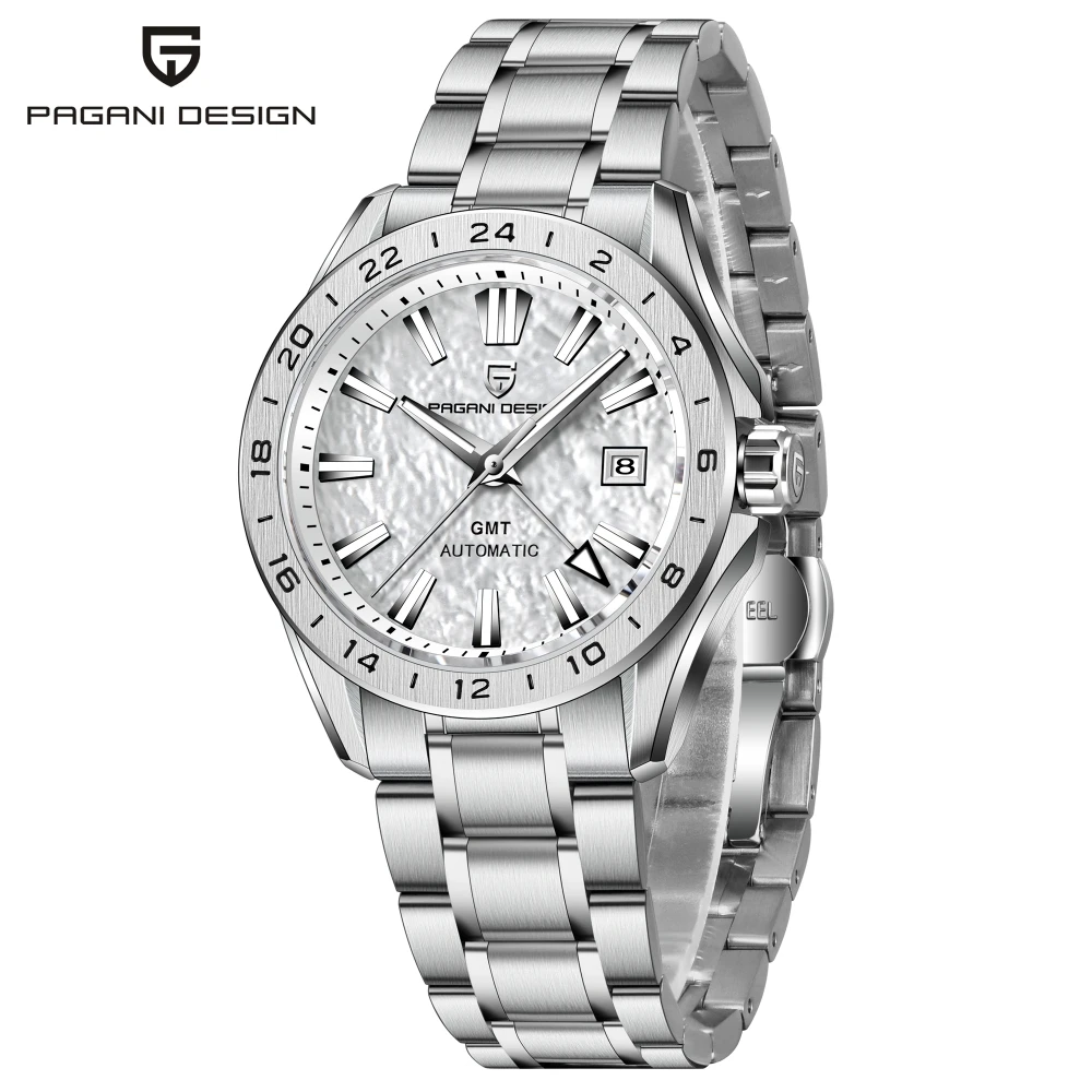 Pagani Design PD-1792 New GMT Men's Watches 40mm Desert Texture Dial Business Dress Automatic Mechanical Waterproof Wrist Watch for Men,White PD-