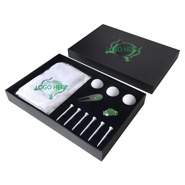 China's Best Customized Golf Gift Set Box with Ball Towel Tees Divot Tool Hat Clip Featuring a Most Useful Logo