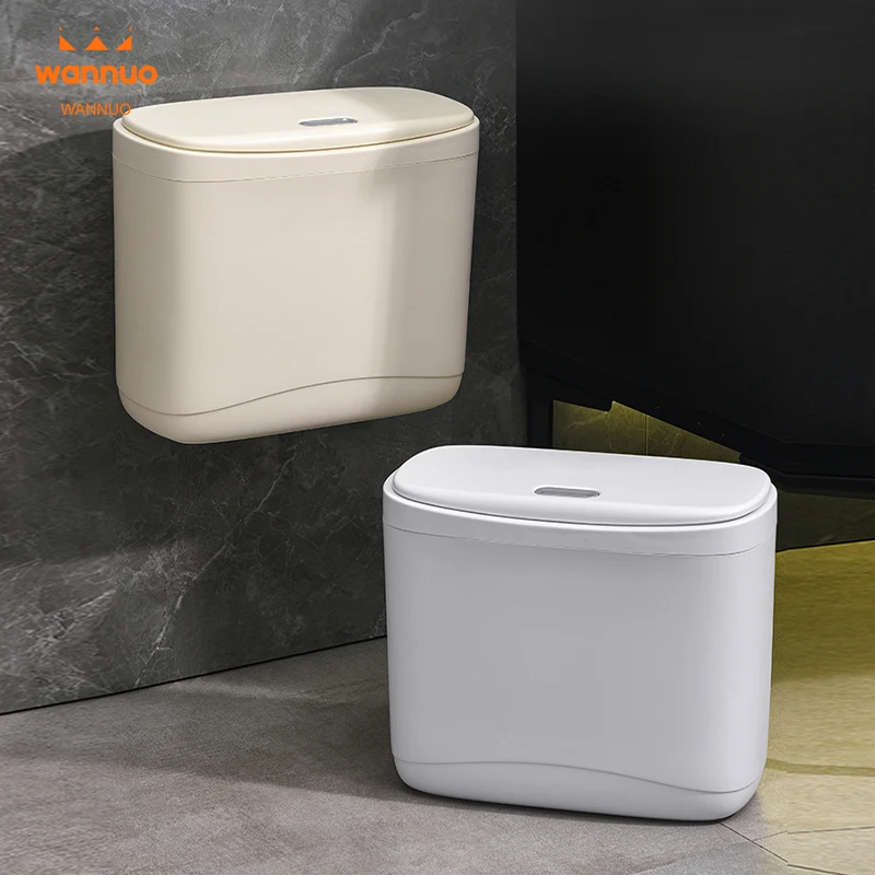 Wannuo Easy To Install Minimalist Style Wall-mounted Trash Can Push-button Waste Bins Easy To Clean Wall-mounted Trash Can