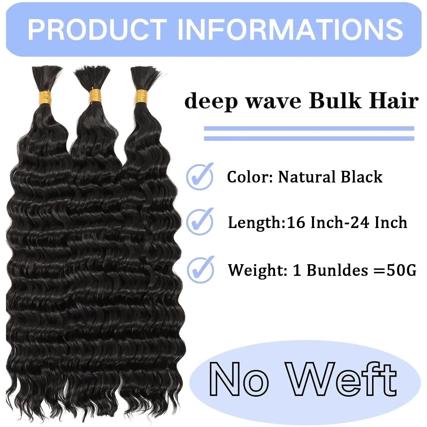 Bulk Human Hair Deep Wave For Braiding Deep Curly Remy Hair Extensions 50 Grams Salon Quality_voghion.com