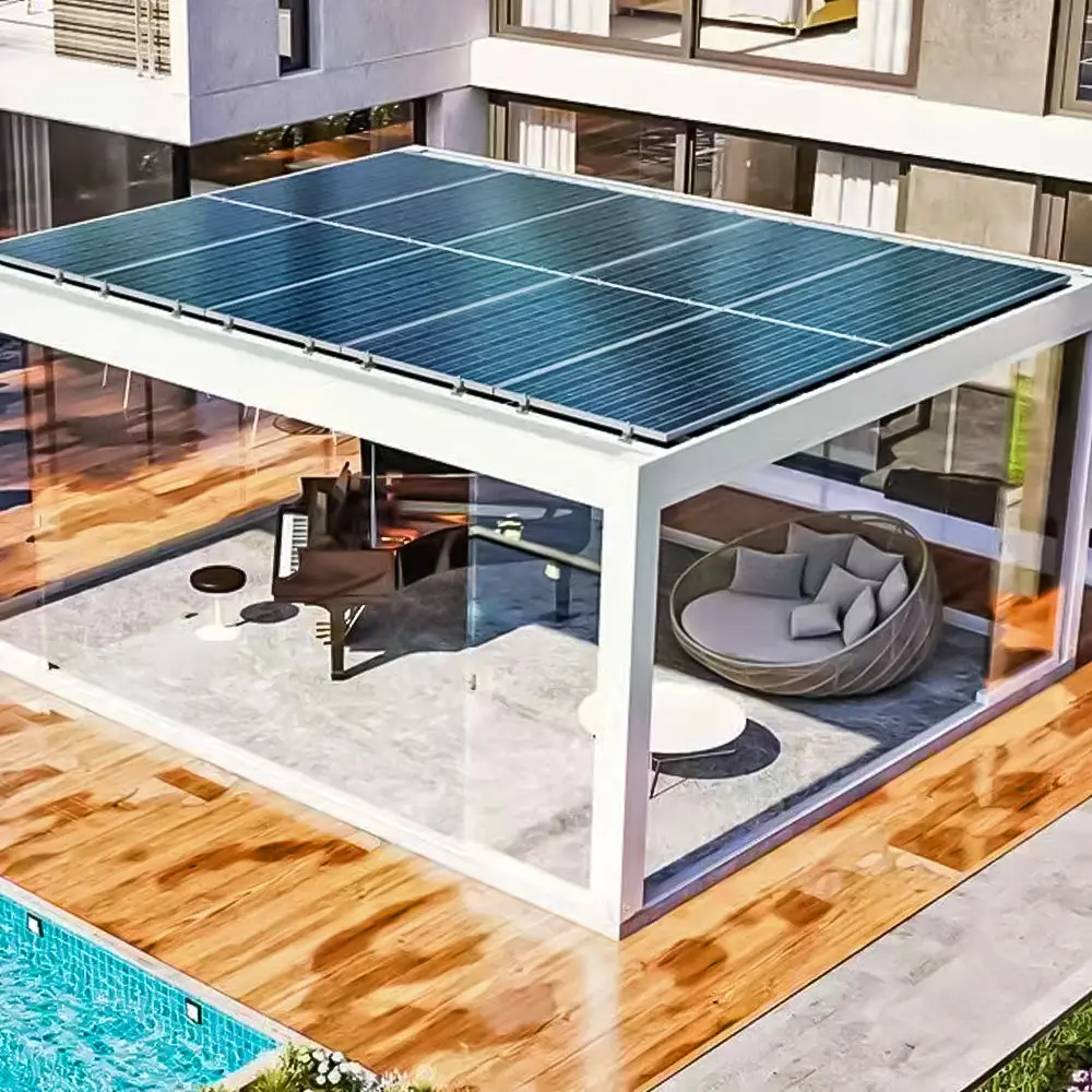 Youya  Luxury Modern Carport Structure Solar System Carport Waterproof Louver Roof Metal Garden Solar Pergola Aluminium Outdoor