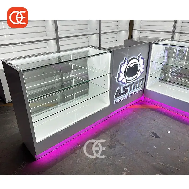 locking cigarette display case Rotating Portable LED Display Rack Foldable Glass Locking Cigarette Display  Case with Wood Display for Smoke Shop Mall Kiosk