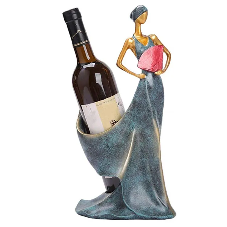 Blue kiply Wine Bottle Holder,Women Figurines and Sculptures Wine Holder,Tall Drink Tabletop Single Wine Glasses Bottle Rack for Women,Resin Lady Shaped Sculpture Kitchen Wedding Setting Art DéCor 