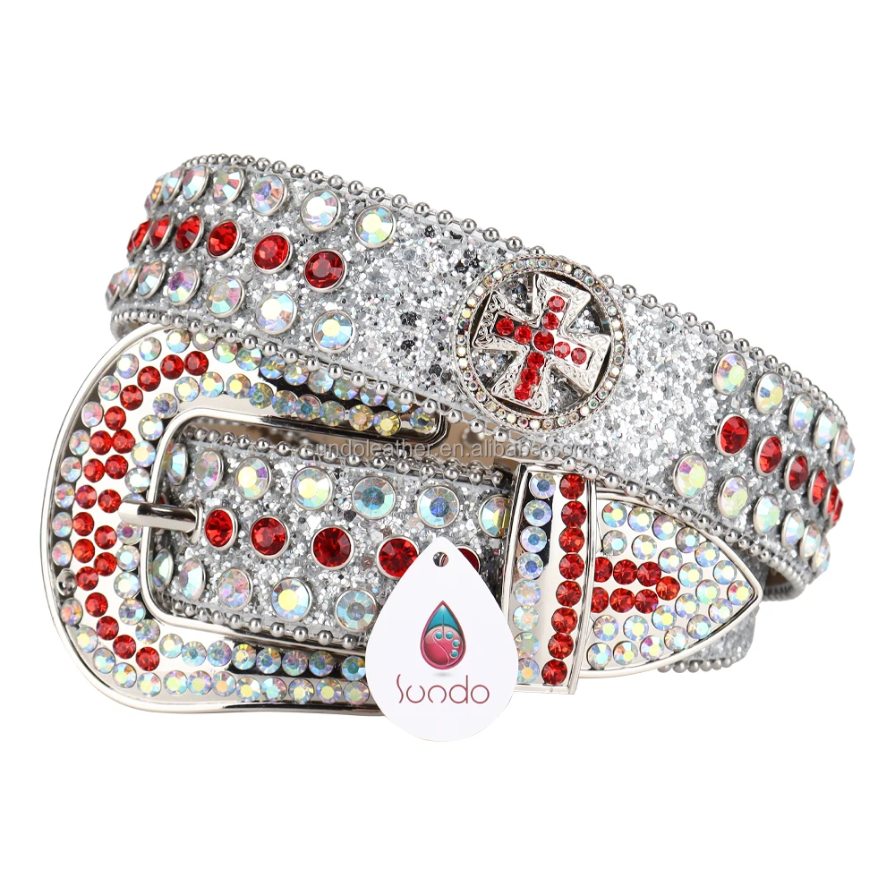 Western Cowboy Bling Bling Custom Fashion Design Buckle Crystal Belts Black Rhinestone Studded