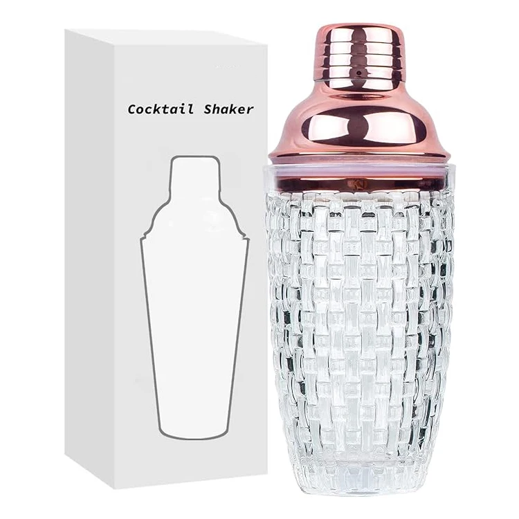 Transparent Glass Stainless Steel 13 oz 380 ML Cocktail Shaker with Silicone Seal Built-in Strainer Reusable for Bars Whiskey with Custom Logo