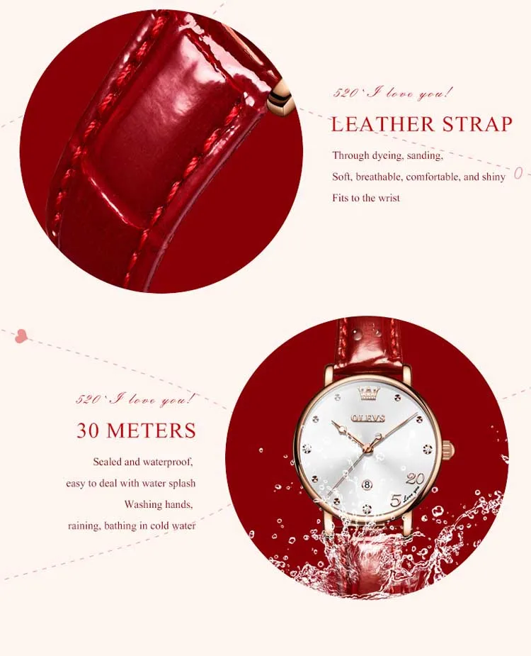 New lady's breath watch business exquisite leather buy waterproof quartz watch wine red female watch