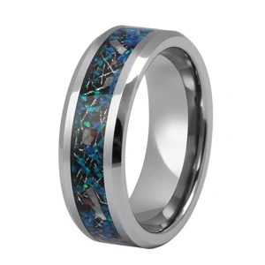 Tizti Jewelry Hot Selling Opal Meteorite Inlay Bevelled Edges Super Titanium Ring Tungsten Mens Wedding Bands