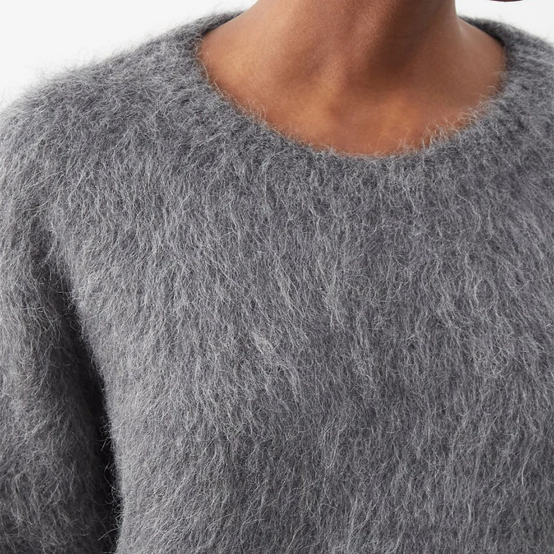 OEM Custom logo Design Pullover Crew Neck Knit Stretch Women Men Long Hairy Knitted Fuzzy Chunky Blend Alpaca Wool Sweater