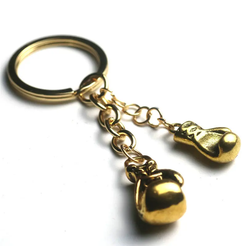 Gold Color Boxing Golden Gloves Keychain Keyring Pendant Key Chain Ring Gift 