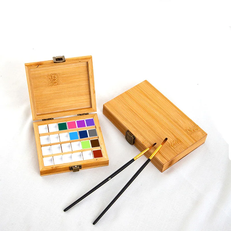 Xinyiart Bamboo Watercolor Paint Palette Tray Wooden Painting Pallet