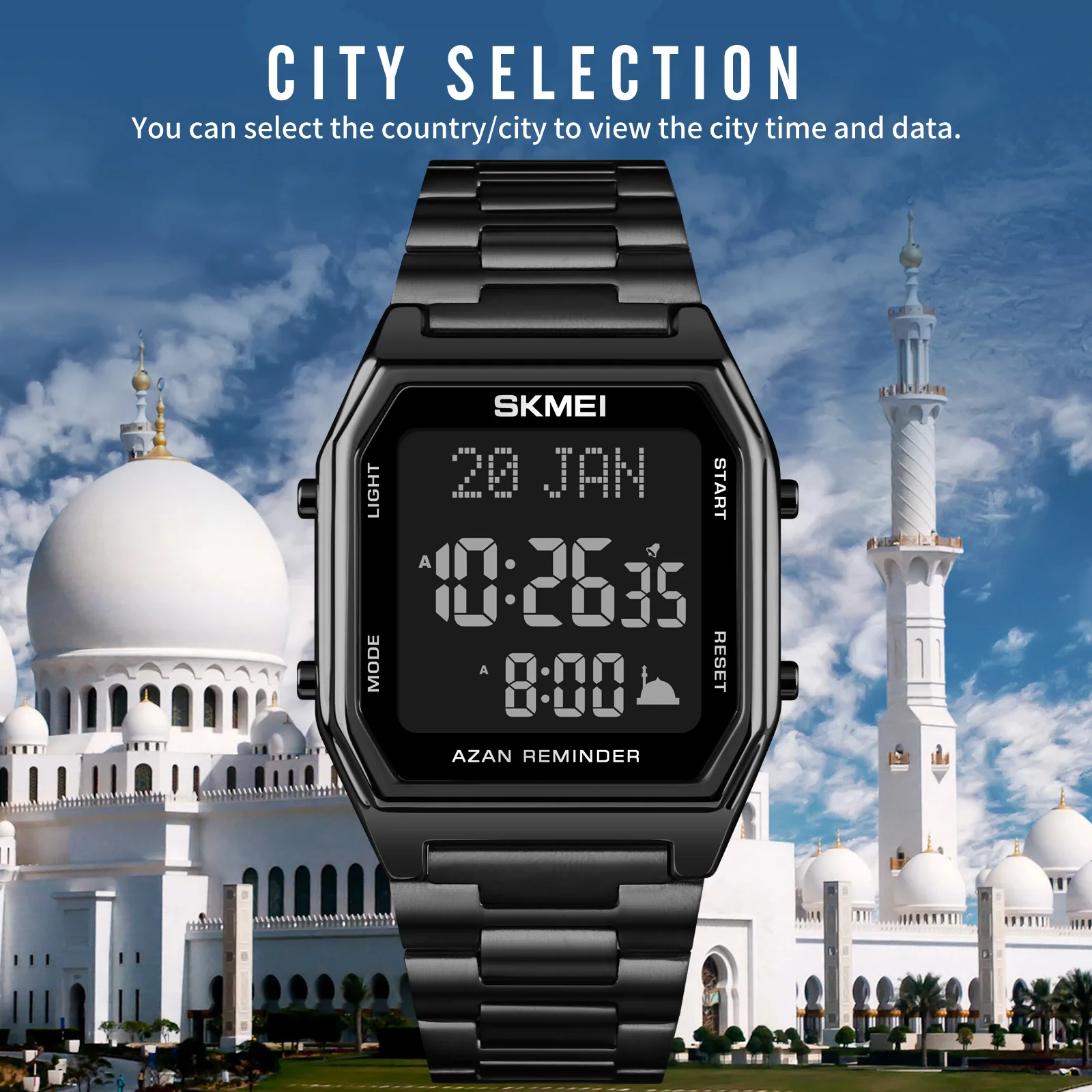 Skmei High Quality Qibla Alfajr Watches Men Digital Wristwatch 1763 Azan Wholesale Islamic Muslim Al Fajr Prayer Watch