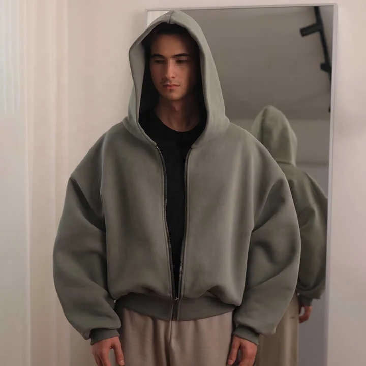 Custom Essentials High Quality Baggy Terry Plain Blank Heavyweight Cotton 500 GSM Boxy Oversized Zip up Hood Sweatshirts Hoodies gallery 8
