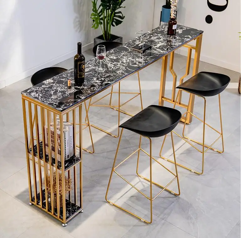 Moderner Minimalistischer Stehtisch Und Stuhl Schmaler Langer Tisch Moderne Marmor-bartheke Kombination