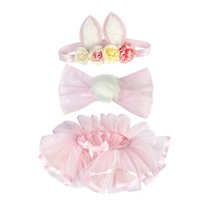 Children's Girls' Princess Halloween Cosplay Costume Set Polyester Pink Star Chiffon Dress + Butterfly Wings Headband & Bow