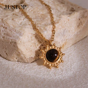 Mini Charm Natural Birthstone Turquoise 18K Gold Plated Stainless Steel Pendant Necklace Delicate Gemstone Link Chain Jewelry