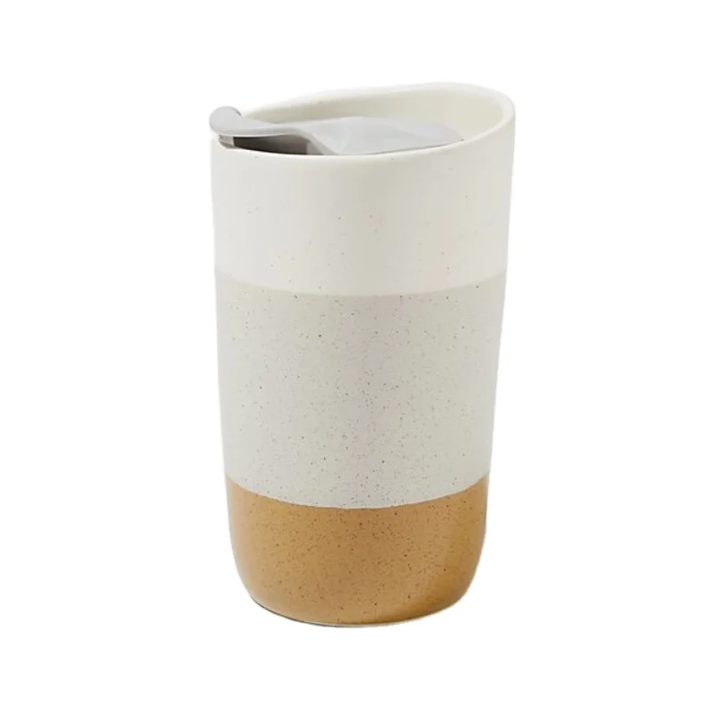 Nordic Rustic Double Wall Custom Logo Wholesale Ceramic Tumbler Cups with Lid for Coffee Tea Milk