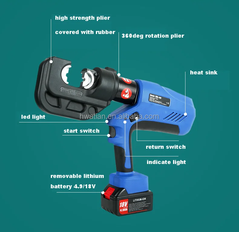 Rechargeable Electric Driven Hydraulic Cable Crimping Pliers Tool with Lithium Battery for Communication Industry