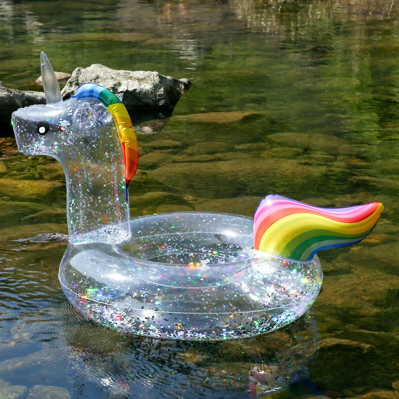 2020 inflatable transparent swim ring glitter unicorn swimming rings