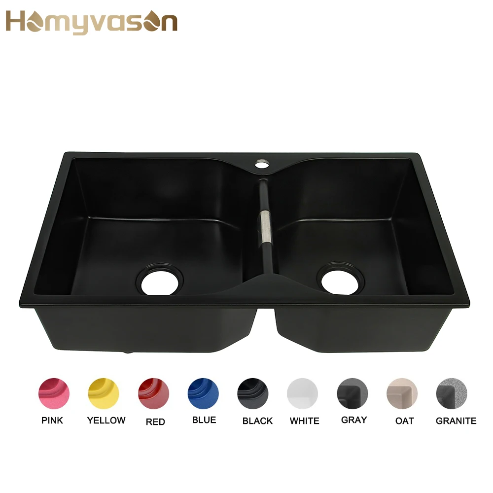 Undermount Artificial Marble Composite Granite Black Double Bowl Quartz