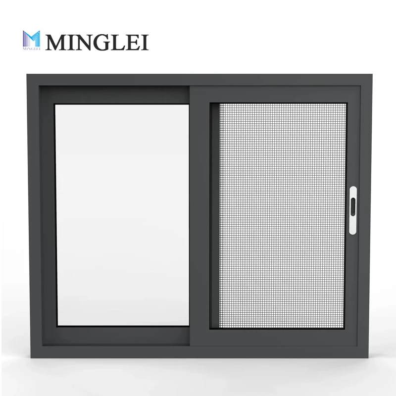 Minglei Aluminum Thermal Break Double Glazed Tempered Glass Sliding Windows Steel Fly Screen Mosquito Netting