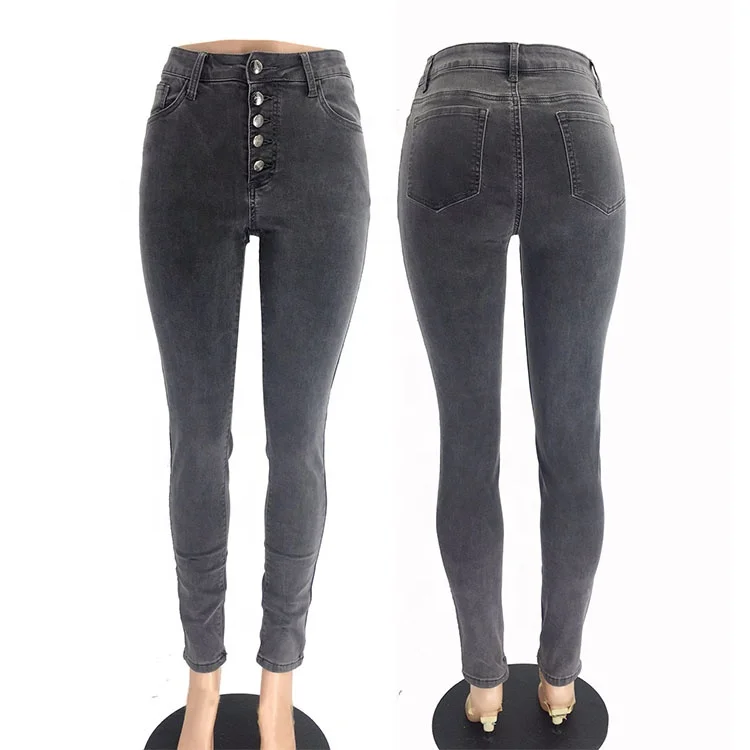 Ready To Ship Wholesale Lady Fashion Button Fly Denim Skinny Slim