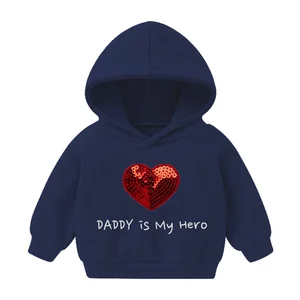 Customizable Father's Day Fashionable Boys Hoodies Velvet Hooded Kids Sweatshirts With Sequined Love Pattern